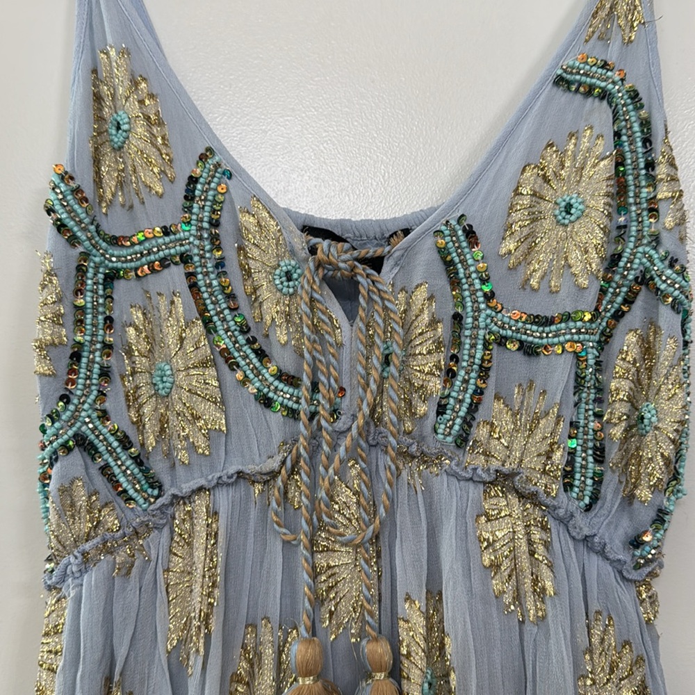 Papa Pia beaded blue and gold 
Tiered dress - Picture 3 of 4